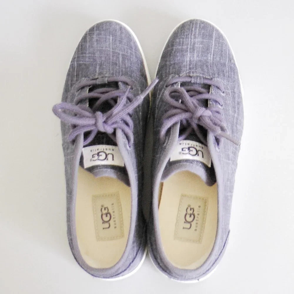UGG Australia Blue Canvas Sneakers Sheepskin Trim Women’s 7.5M